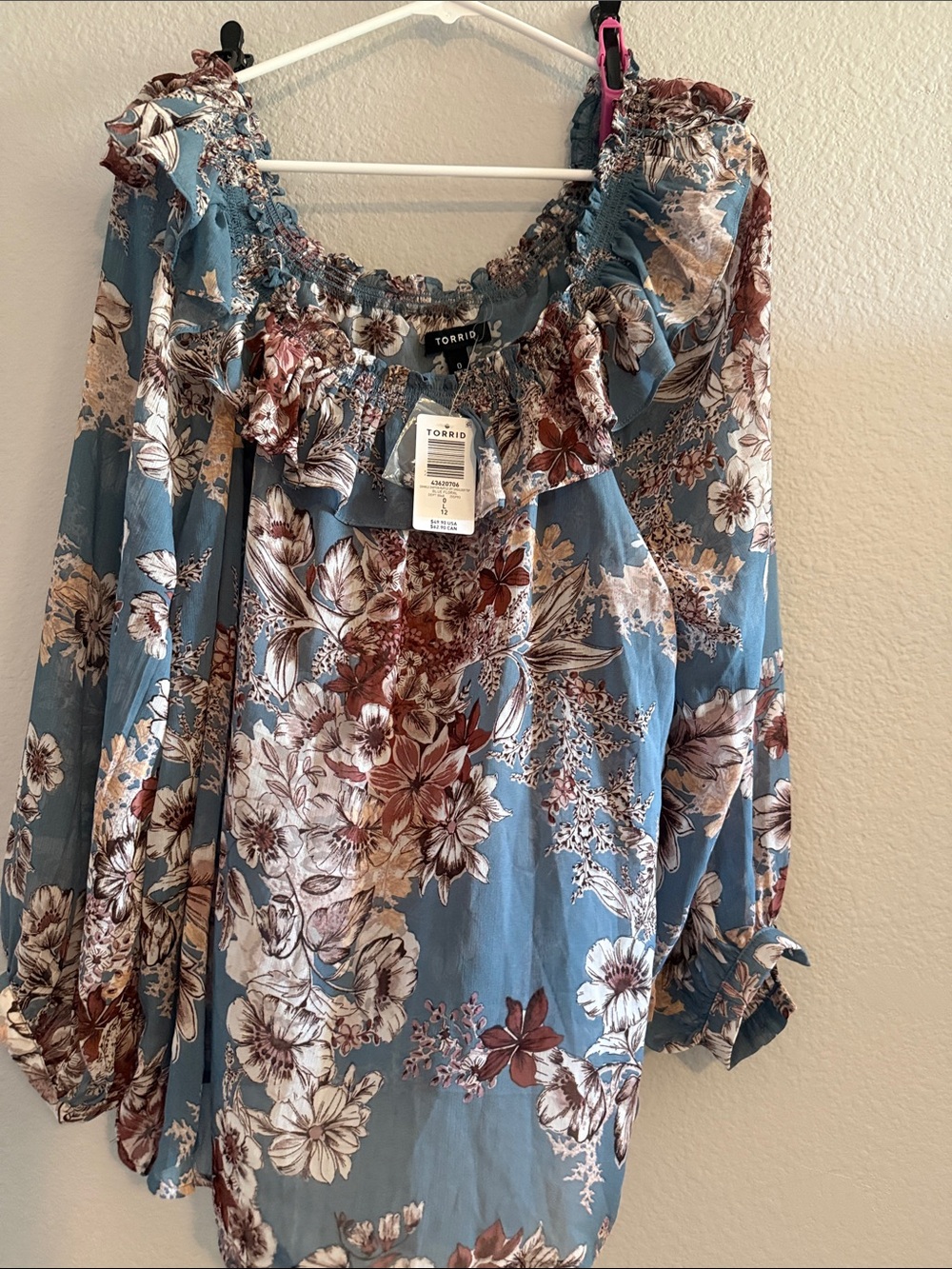 torrid Blue Floral Ruffled Off-Shoulder Blouse
